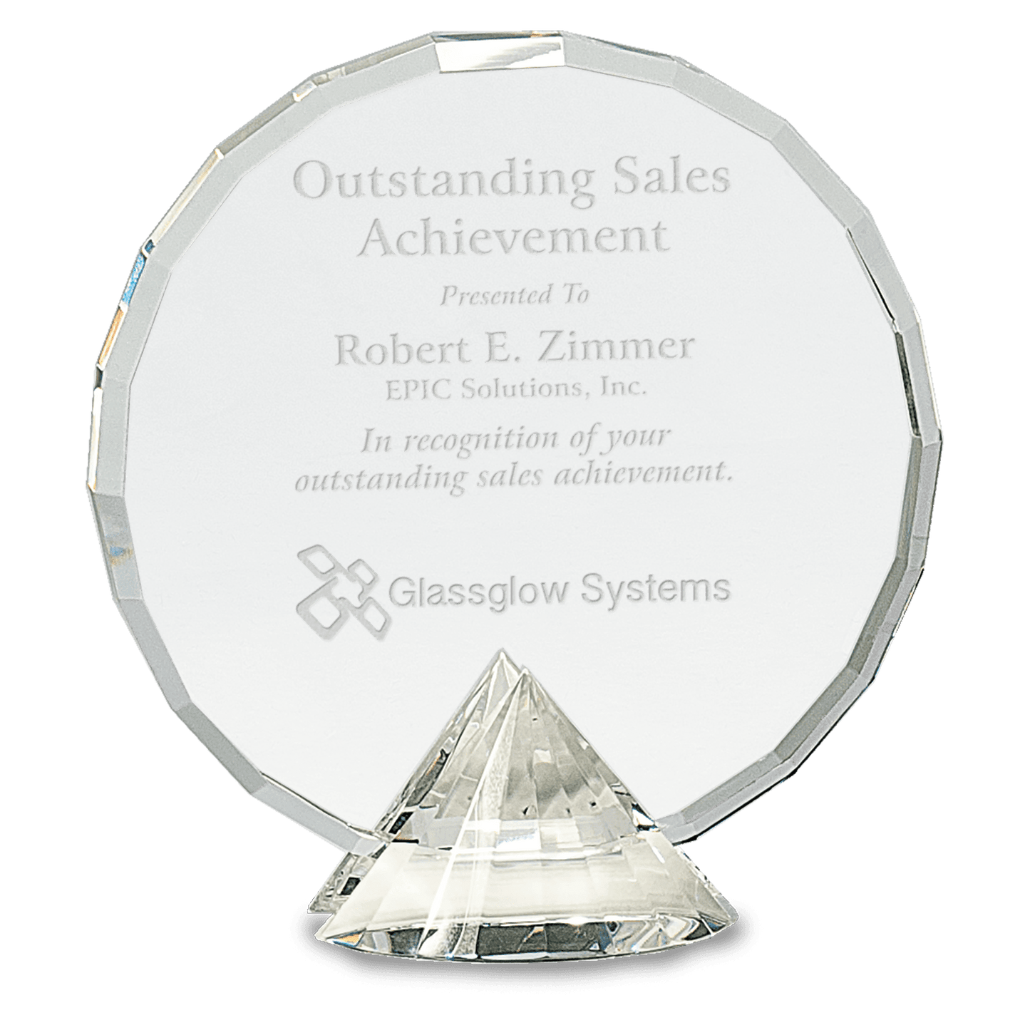Clear Round Crystal on Clear Diamond Base - 6 1/2"