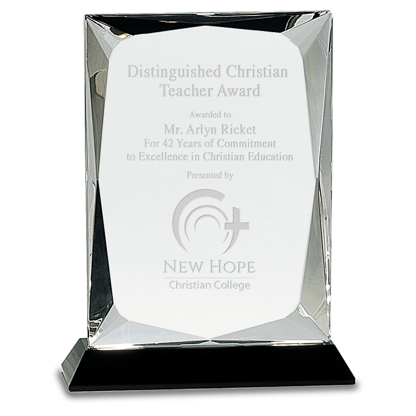 Clear Crystal Rectangle on Black Base - 8"