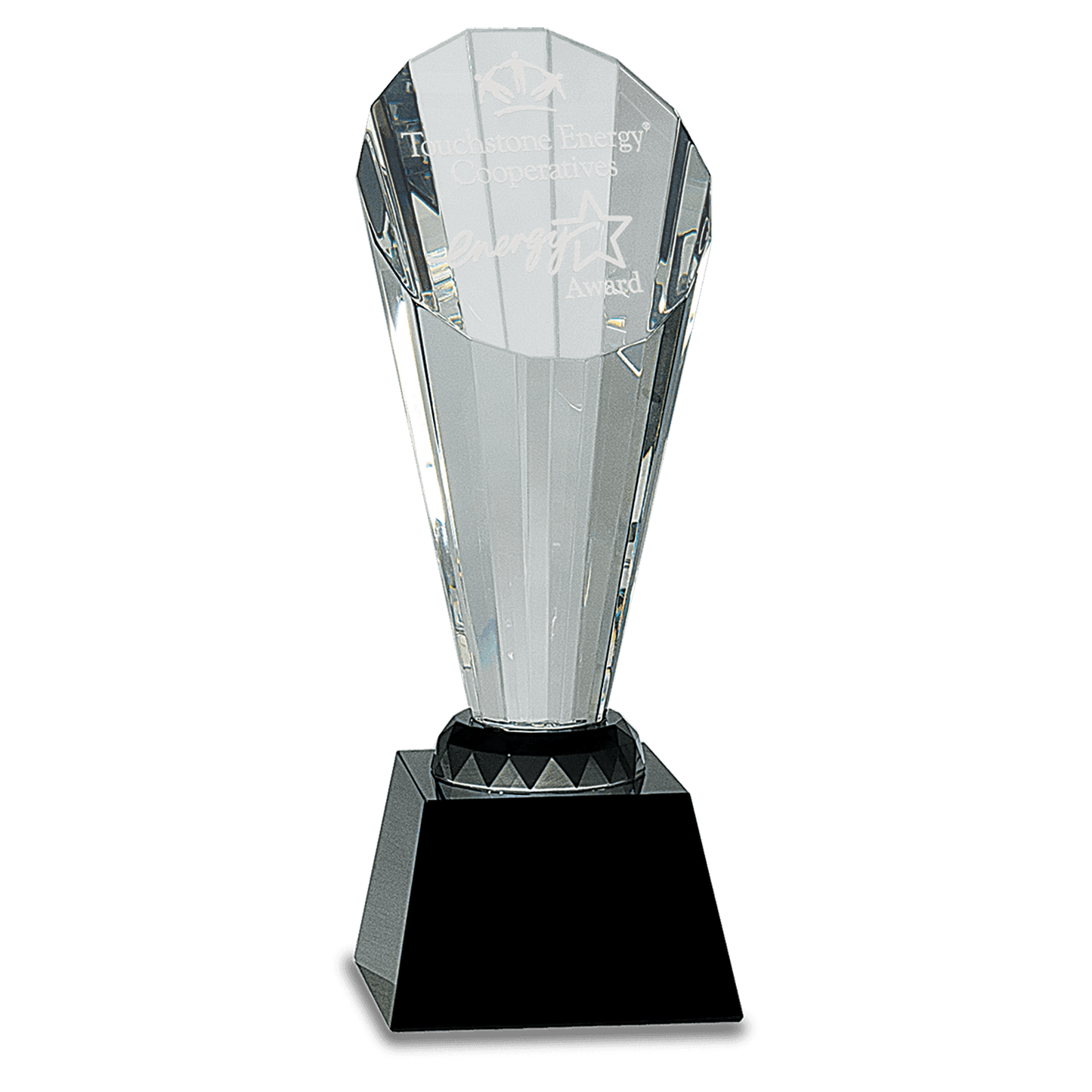 Clear Crystal Faceted Rising Spire on Black Base - 10"