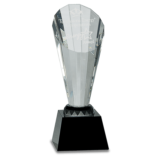 Clear Crystal Faceted Rising Spire on Black Base - 10"