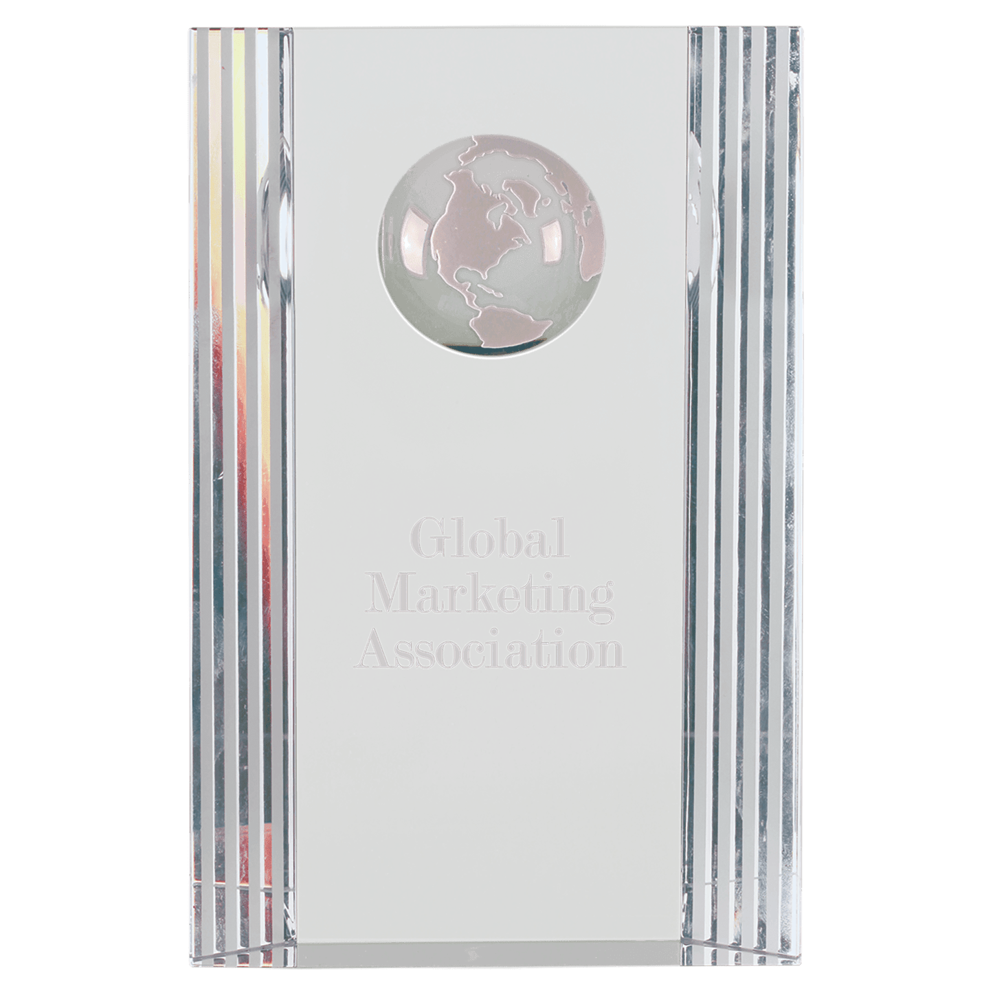 Clear Crystal Rectangle with Globe Etching - 6 1/2"