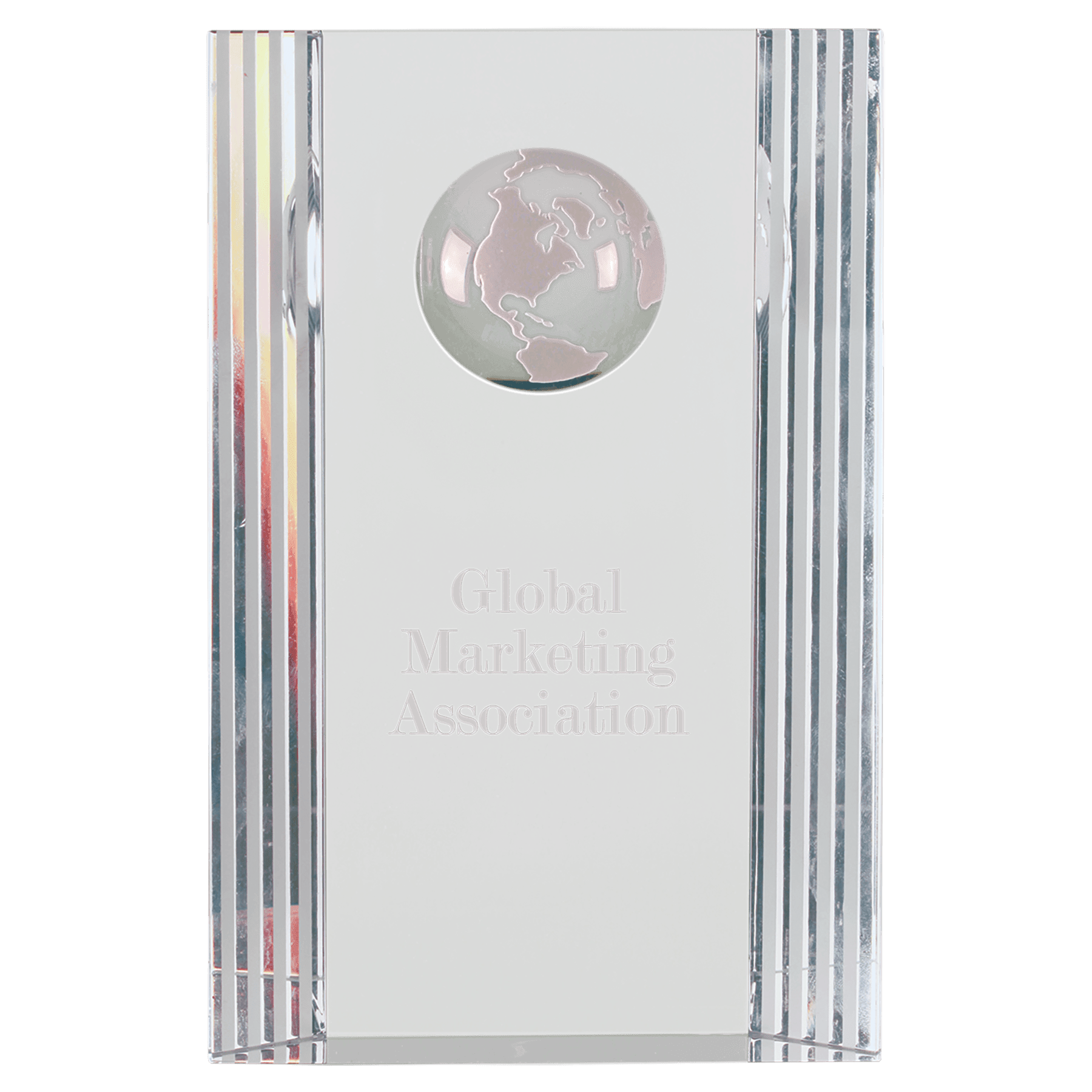 Clear Crystal Rectangle with Globe Etching - 6 1/2"