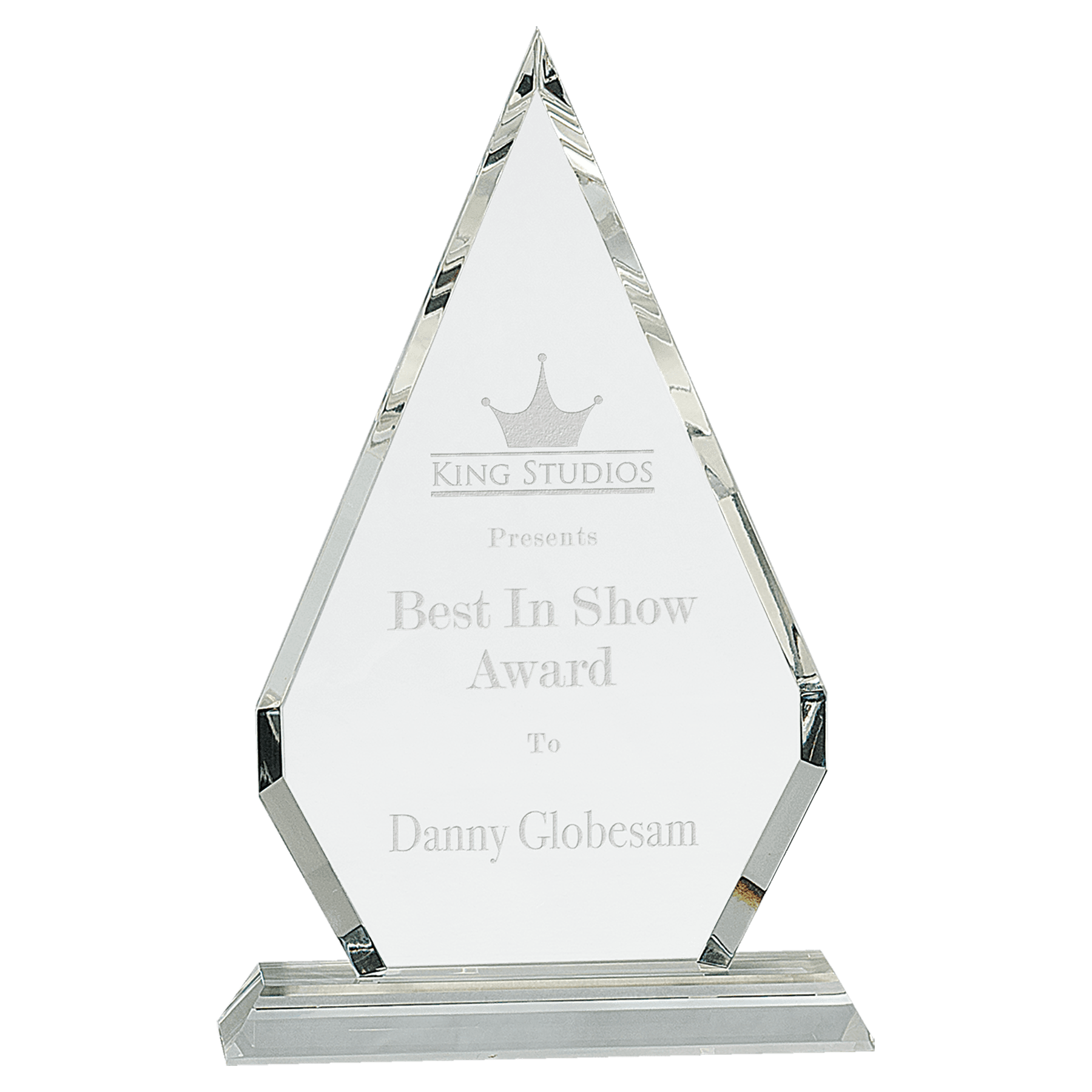 Crystal Diamond on Clear Pedestal Base - 10 3/4"