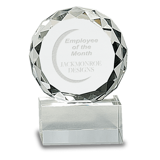 Round Facet Crystal on Clear Pedestal Base - 4"