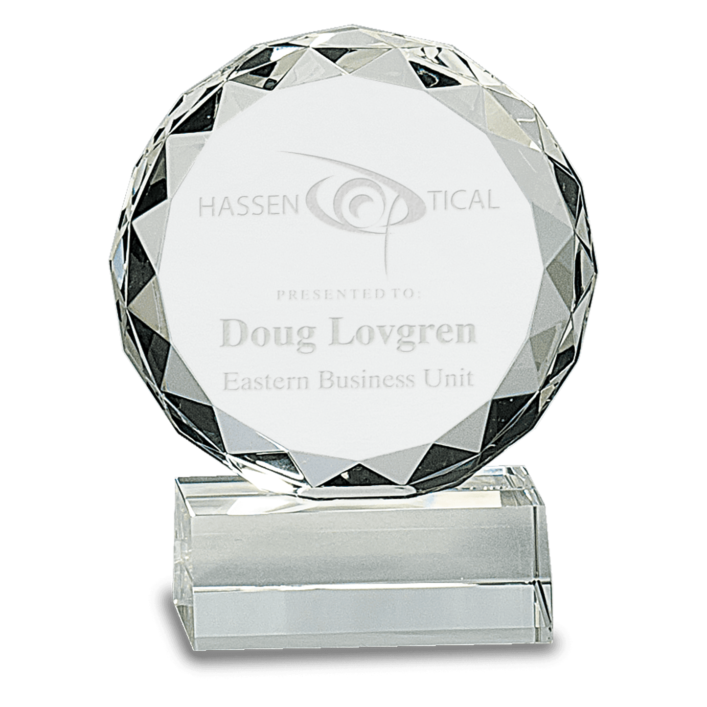 Round Facet Crystal on Clear Pedestal Base - 5 1/4"