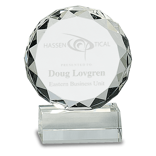 Round Facet Crystal on Clear Pedestal Base - 5 1/4"