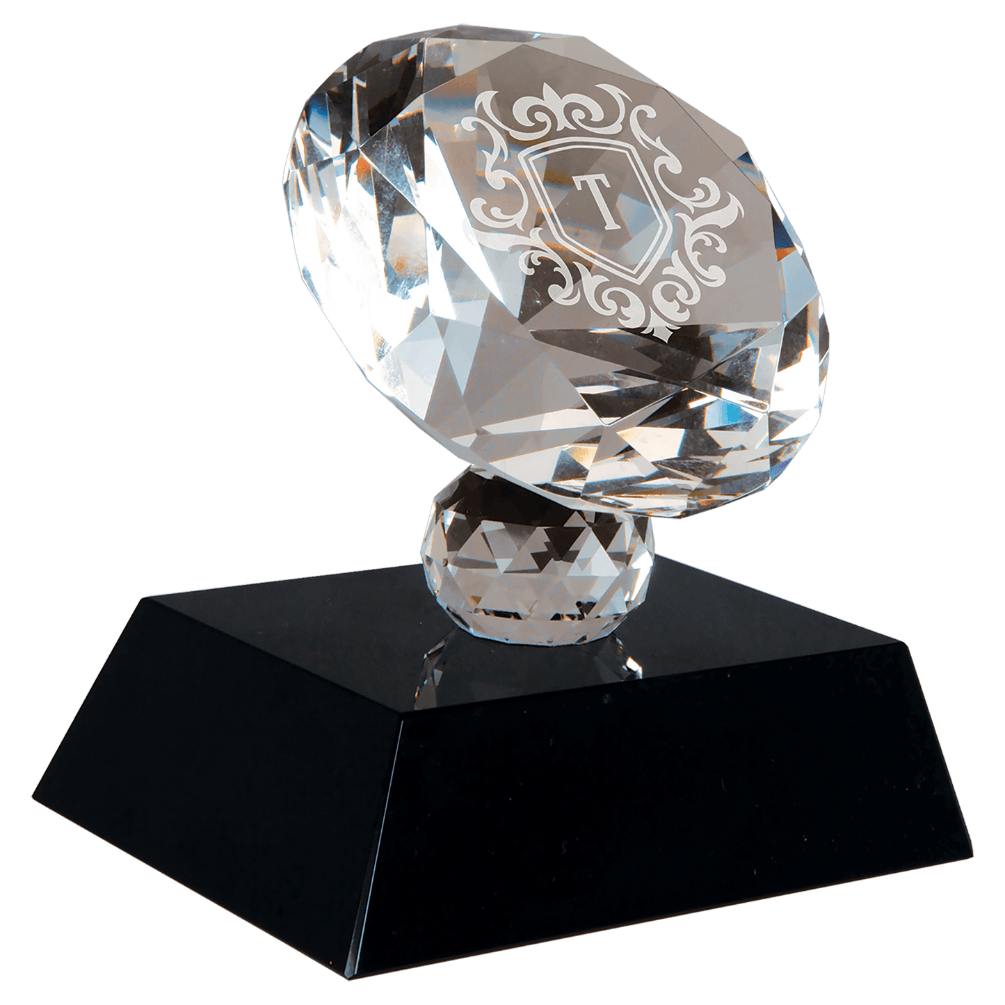 3 1/2" Crystal Diamond on Black Pedestal Base