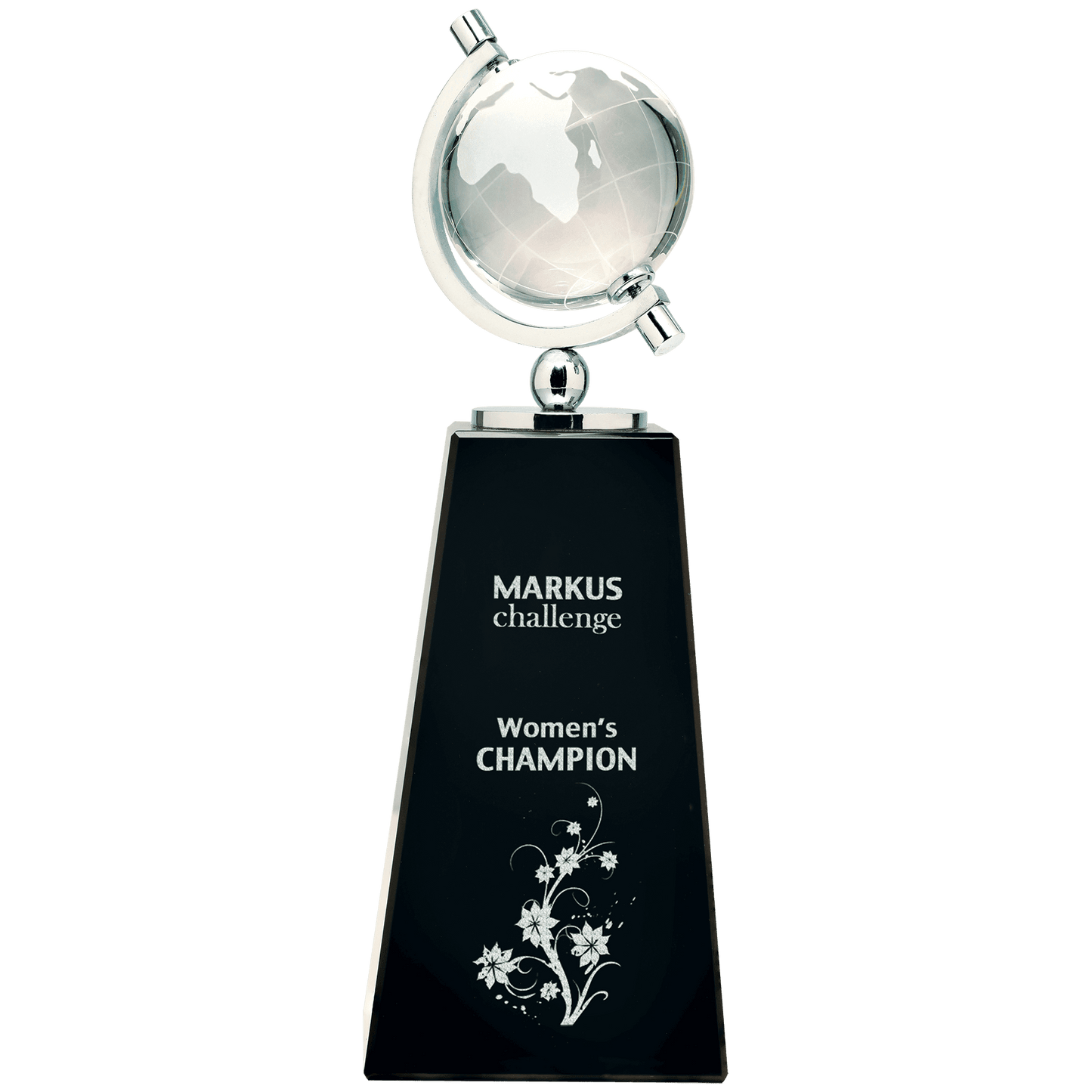Crystal Spinning Globe on Black Pedestal Base - 9"