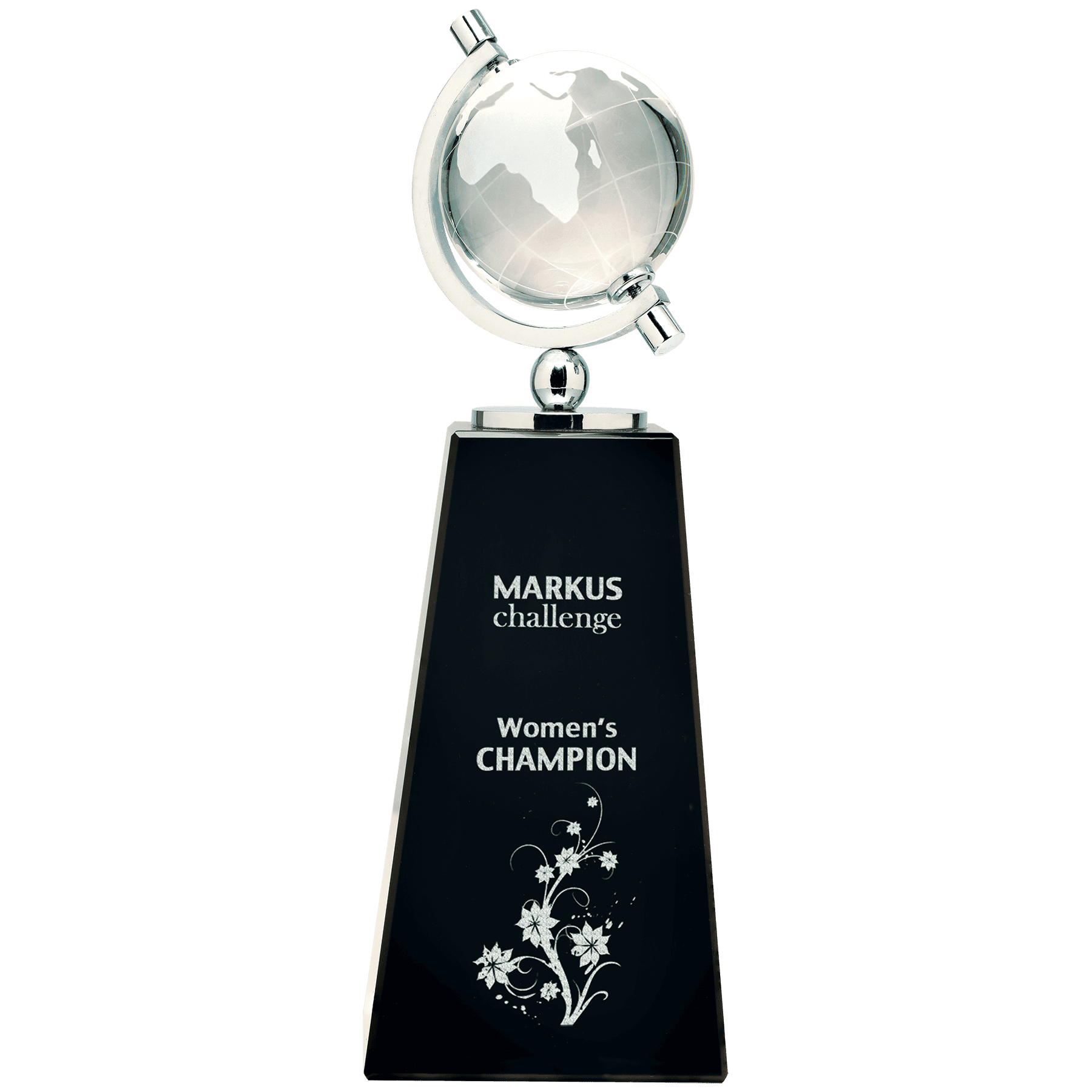 Crystal Spinning Globe on Black Pedestal Base - 9"