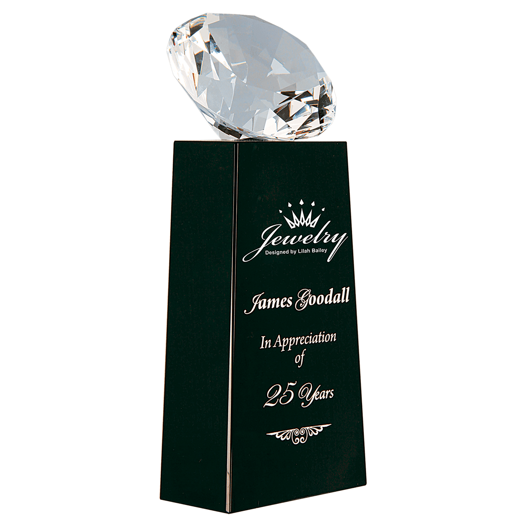 Crystal Diamond on Black Crystal Pedestal - 7 3/4"