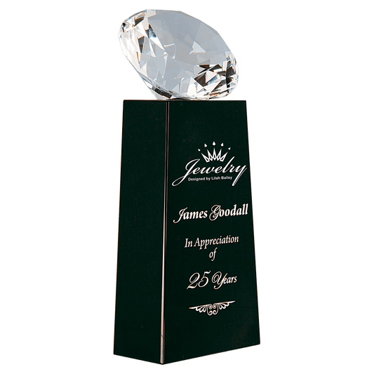 7 3/4" Crystal Diamond on Black Crystal Pedestal