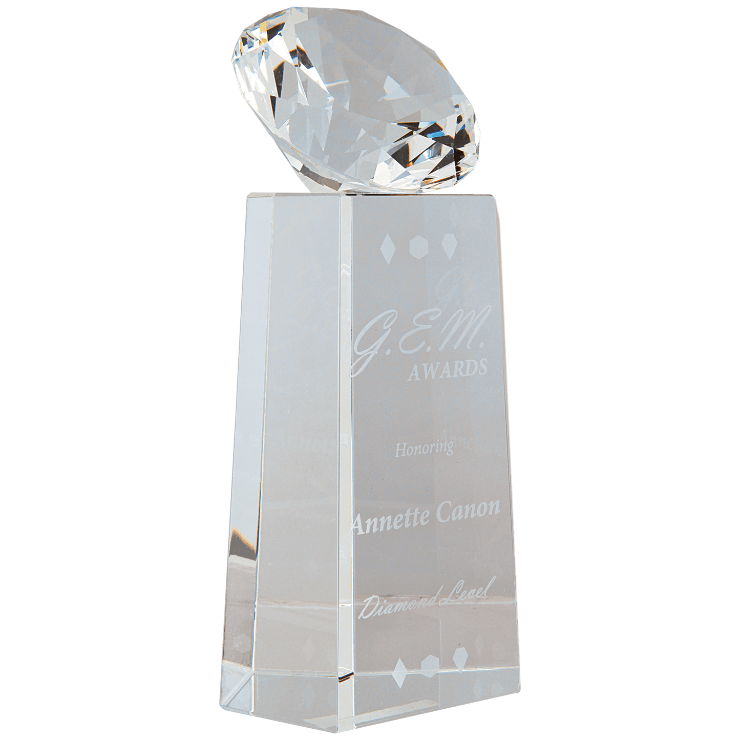 Crystal Diamond on Clear Crystal Pedestal - 7 3/4"