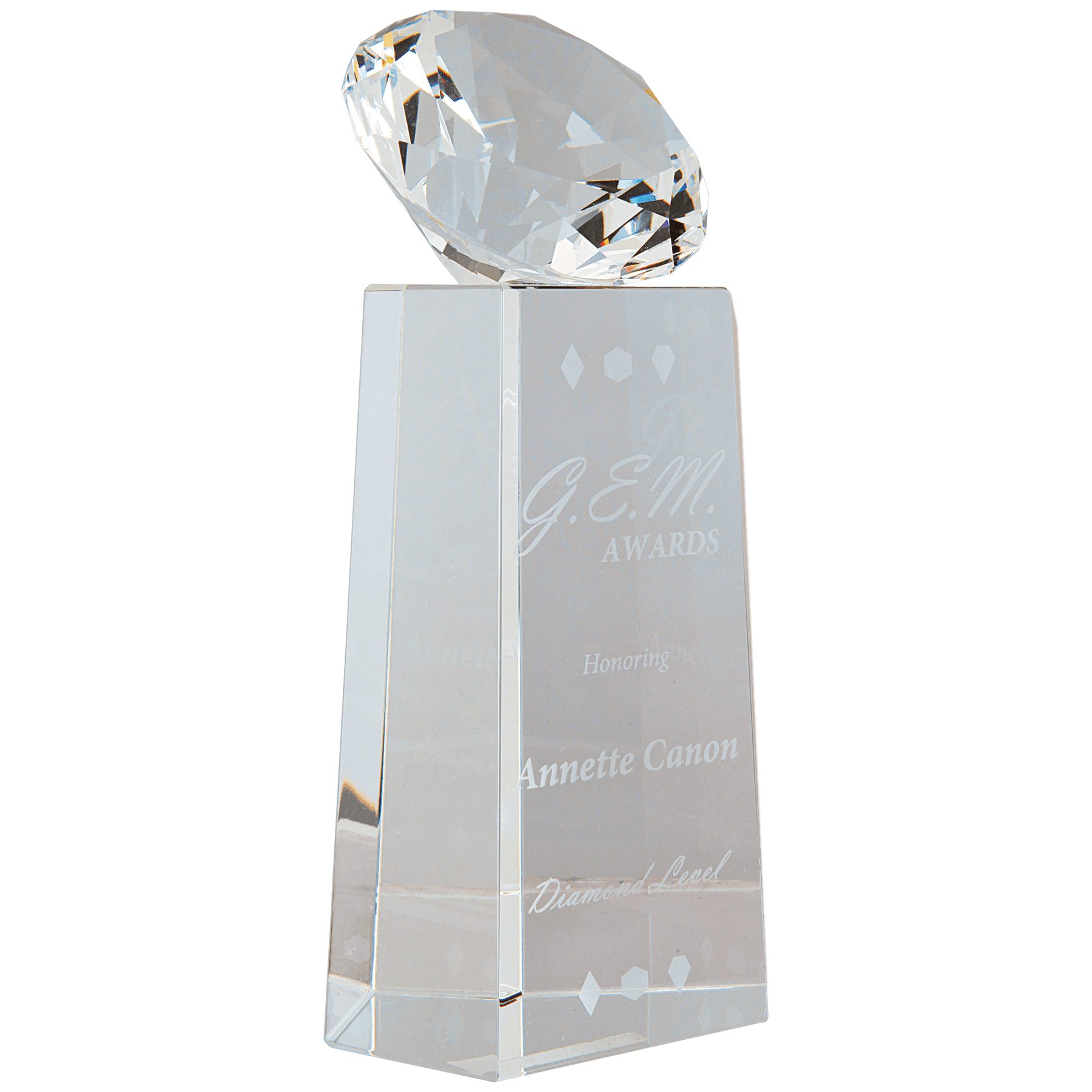 Crystal Diamond on Clear Crystal Pedestal - 7 3/4"