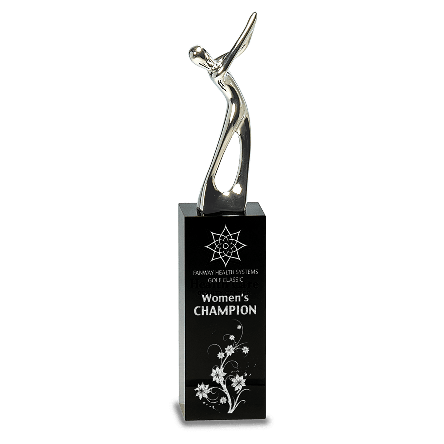 Silver Metal Golf Figure on Black Crystal Pedestal - 9 1/2"