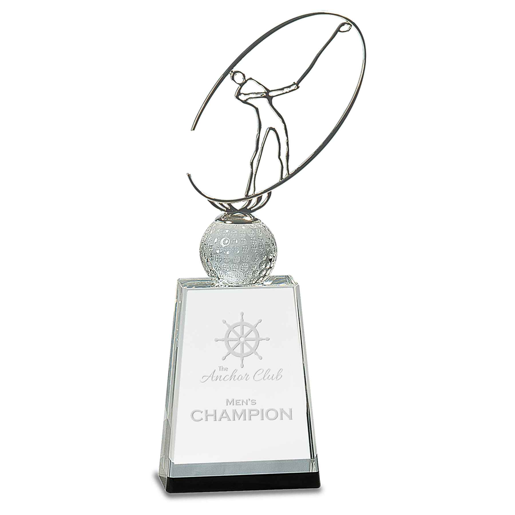 Clear/Black Crystal Golf Award with Silver Metal Oval Figure - 12"