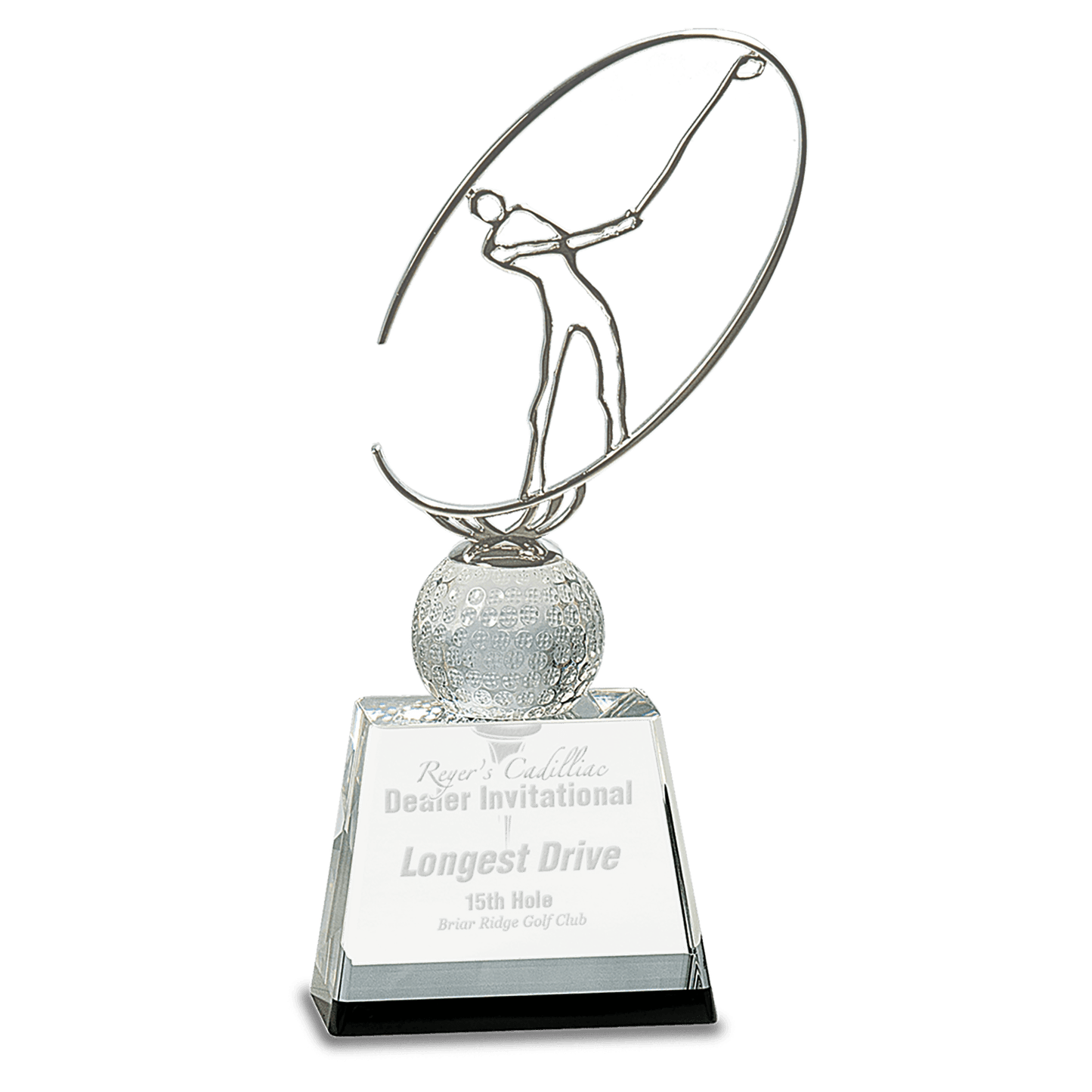 Clear/Black Crystal Golf Award with Silver Metal Oval Figure - 10"