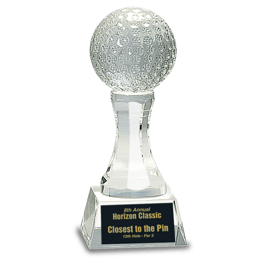 Crystal Golf Ball on Clear Pedestal Base - 6"