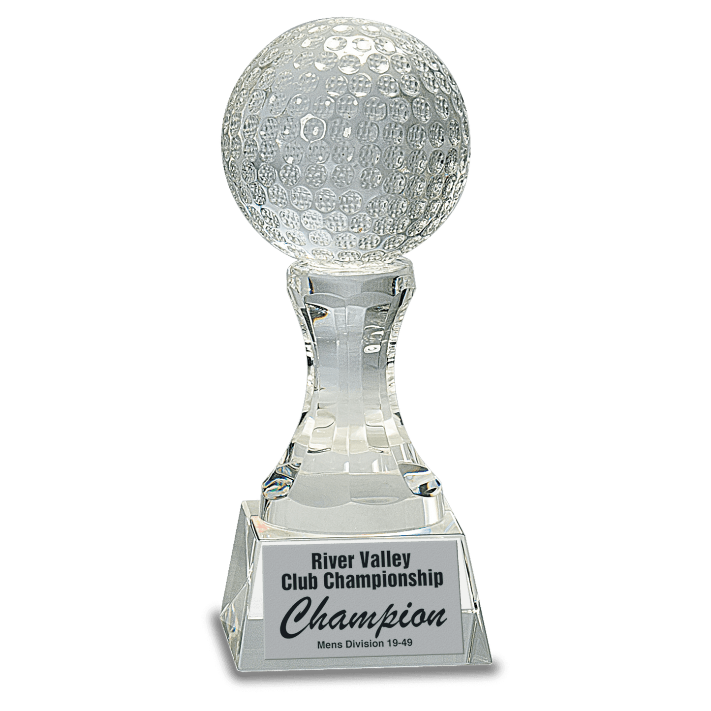 Crystal Golf Ball on Clear Pedestal Base - 7 3/4"