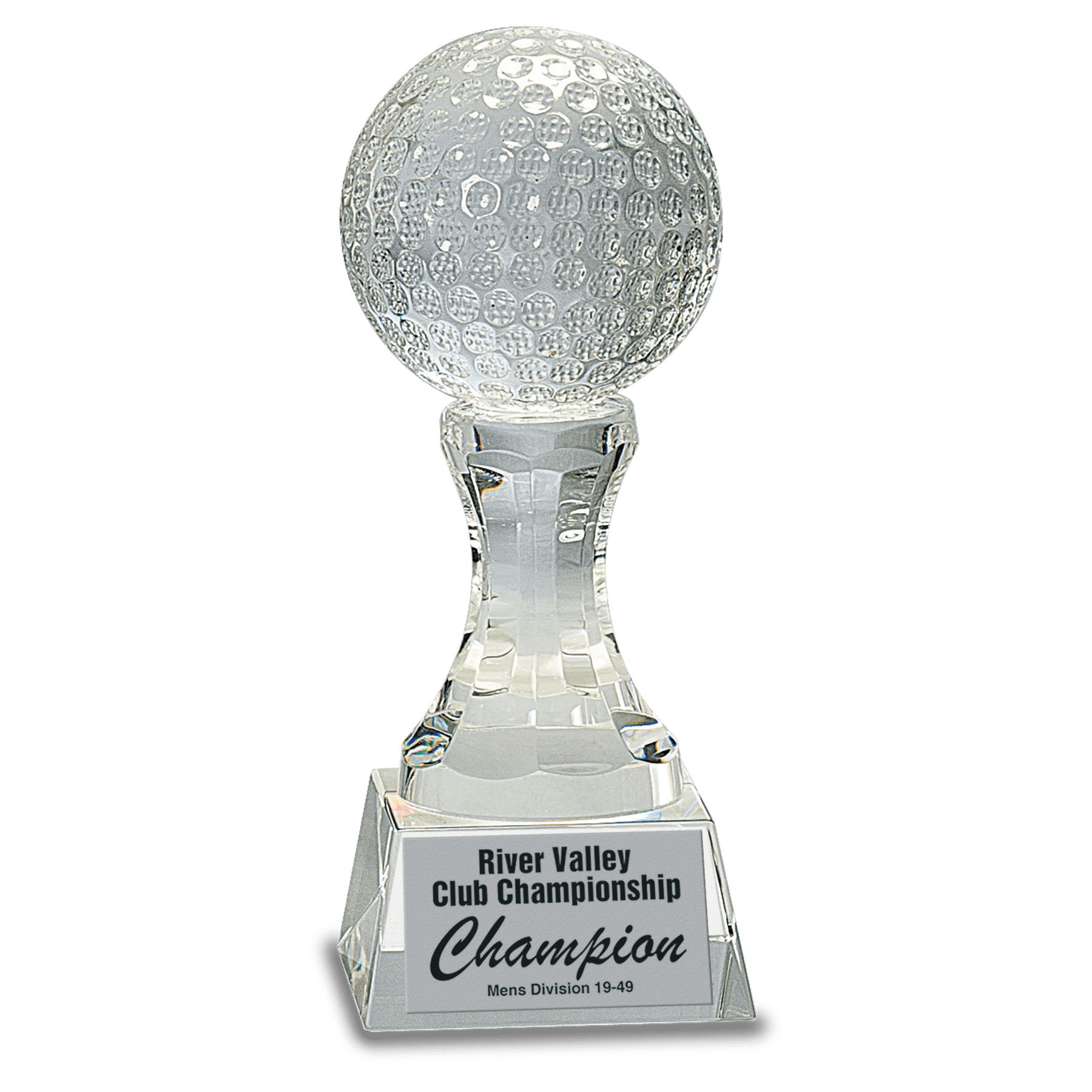 Crystal Golf Ball on Clear Pedestal Base - 7 3/4"