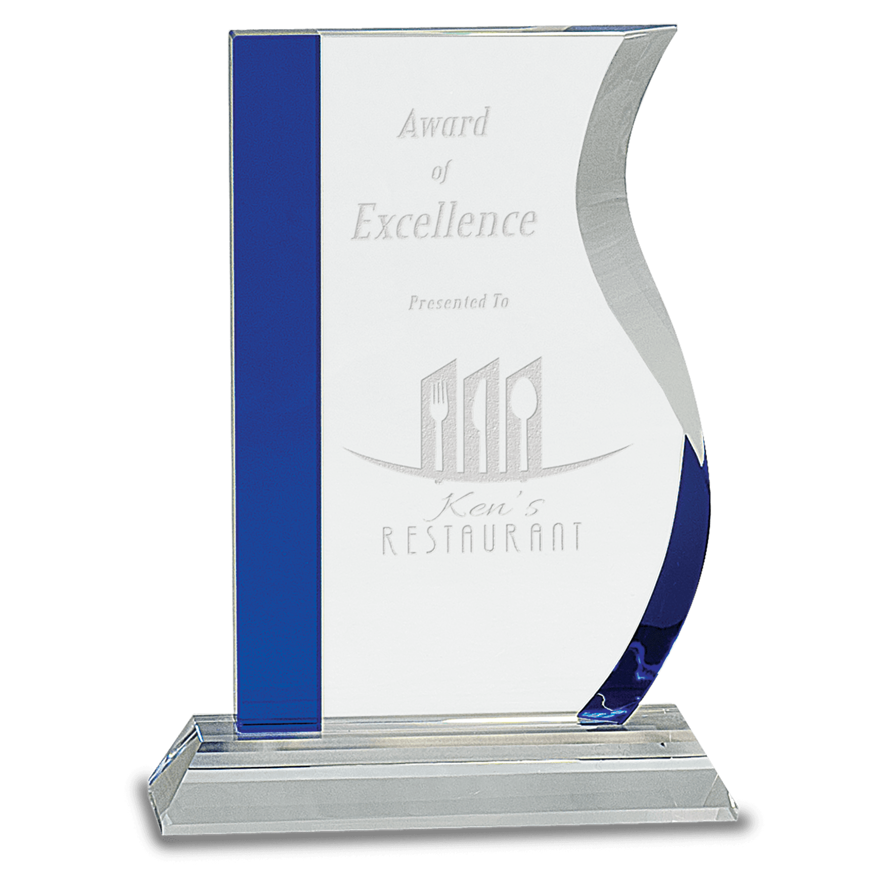Blue Edge Crystal Wave on Clear Base - 7 1/4"