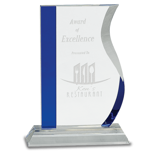 Blue Edge Crystal Wave on Clear Base - 7 1/4"