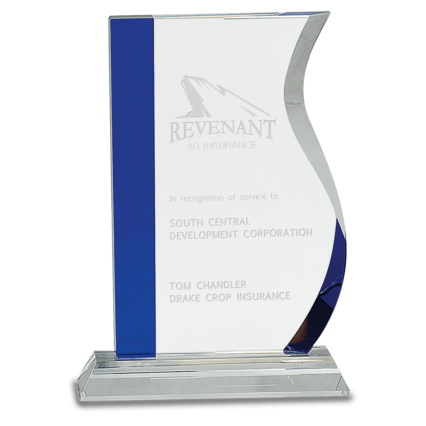 Blue Edge Crystal Wave on Clear Base - 8 1/4"
