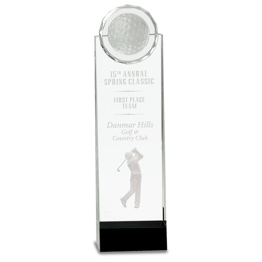 11 1/4" Clear/Black Crystal Standup with 3D Golfer