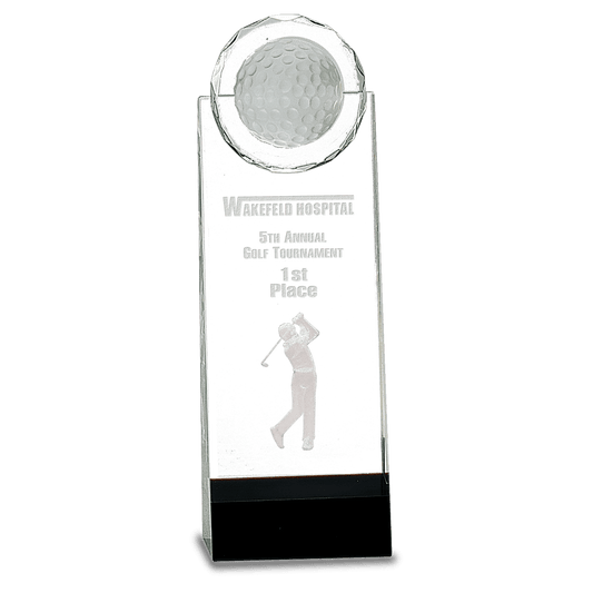 9 1/2" Clear/Black Crystal Standup with 3D Golfer