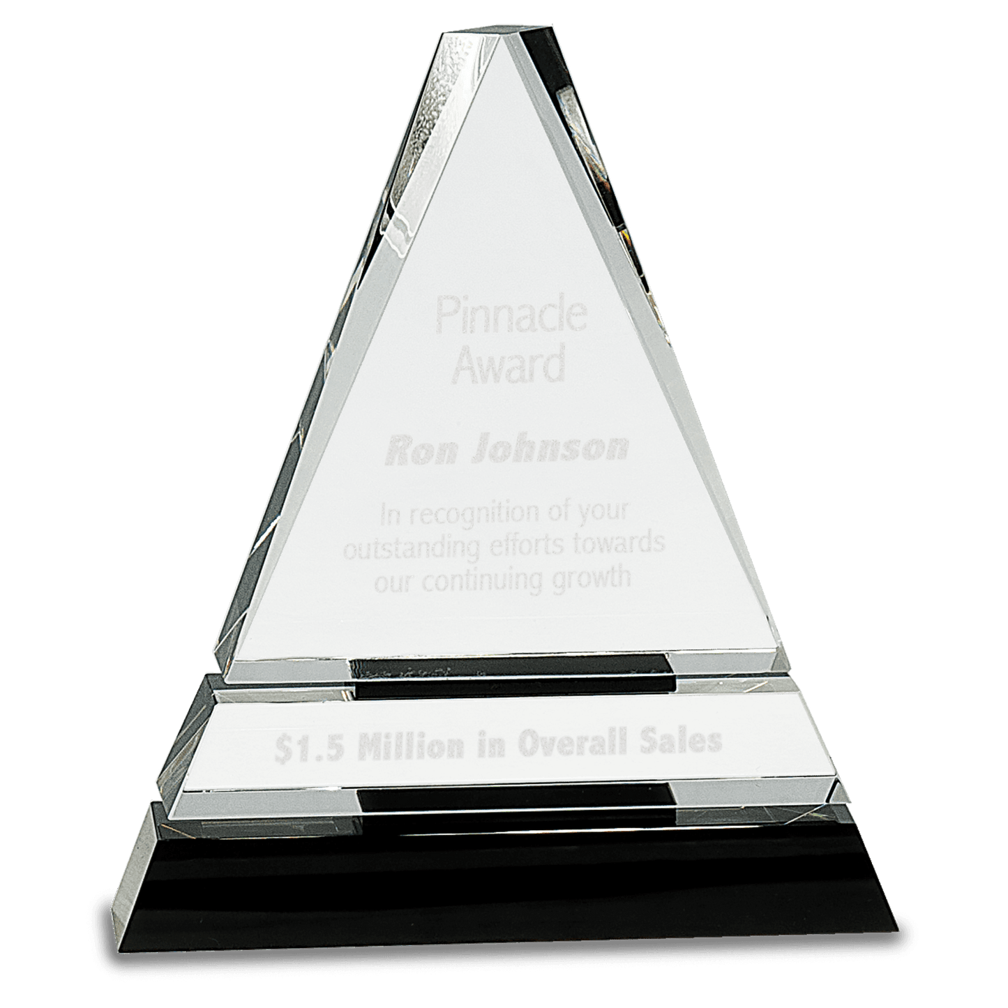 Clear Crystal Triangle on Black Crystal Pedestal Base - 7 3/4"