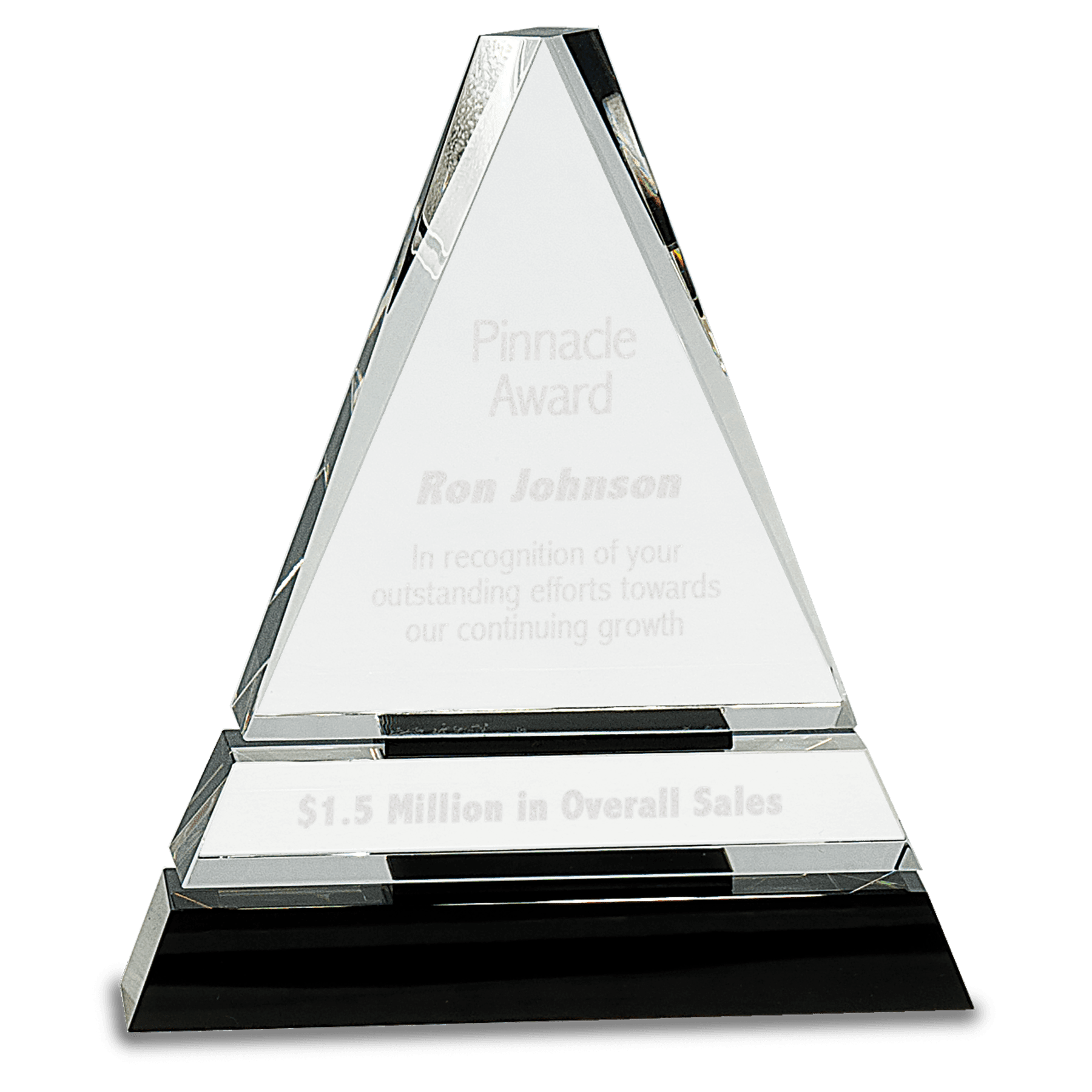 Clear Crystal Triangle on Black Crystal Pedestal Base - 7 3/4"
