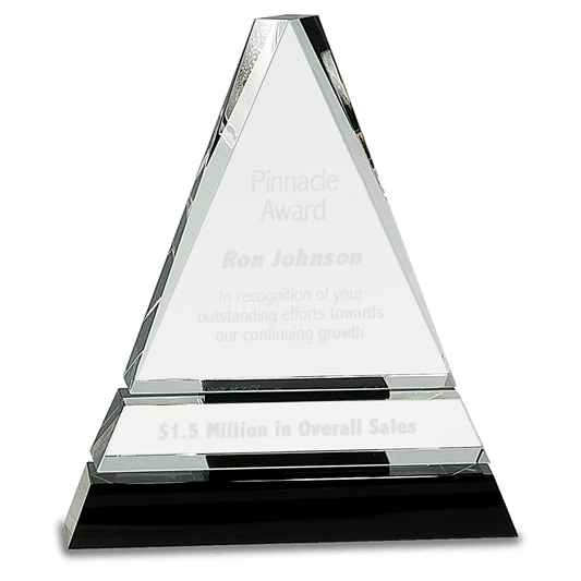 Clear Crystal Triangle on Black Crystal Pedestal Base - 7 3/4"