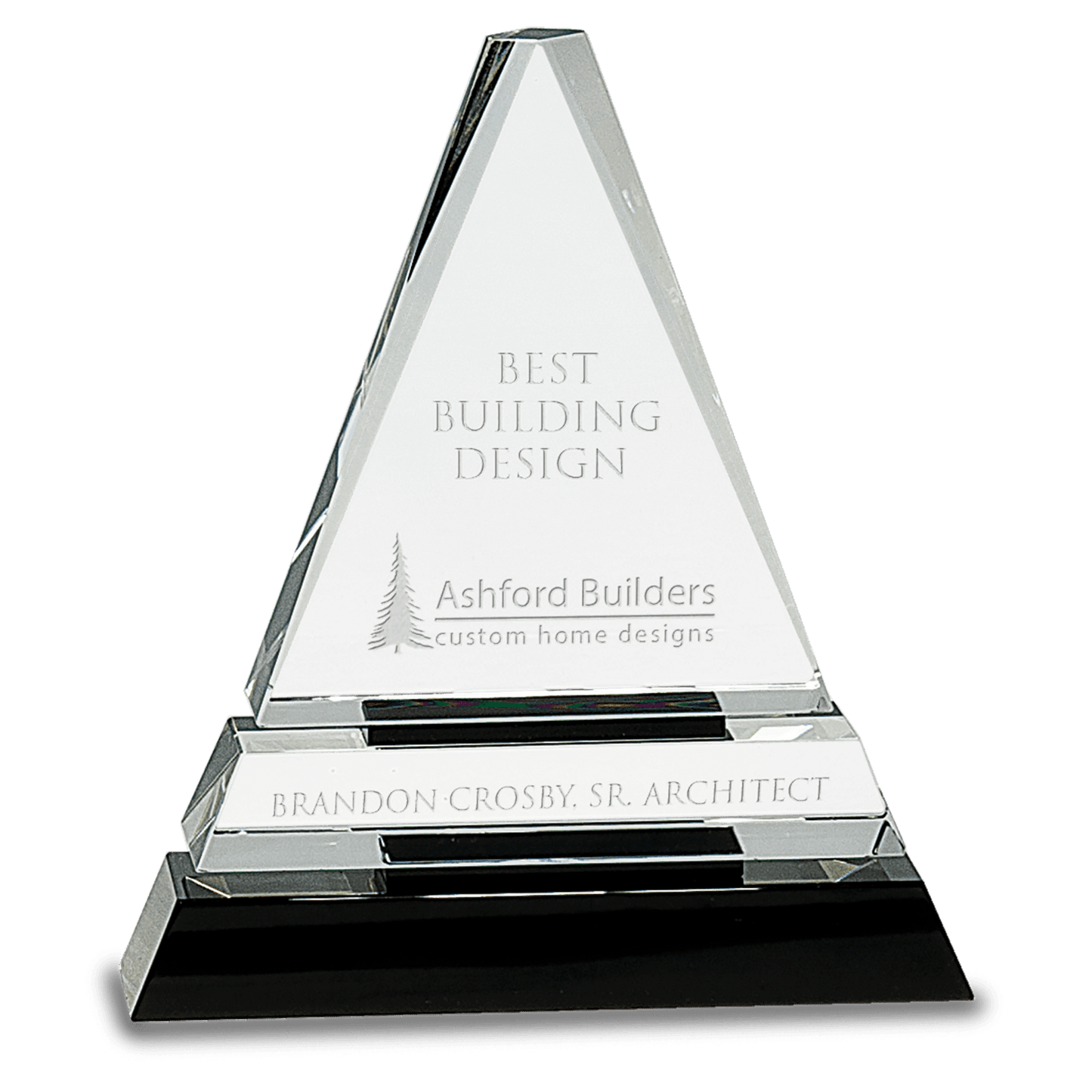 Clear Crystal Triangle on Black Crystal Pedestal Base - 6 1/2"