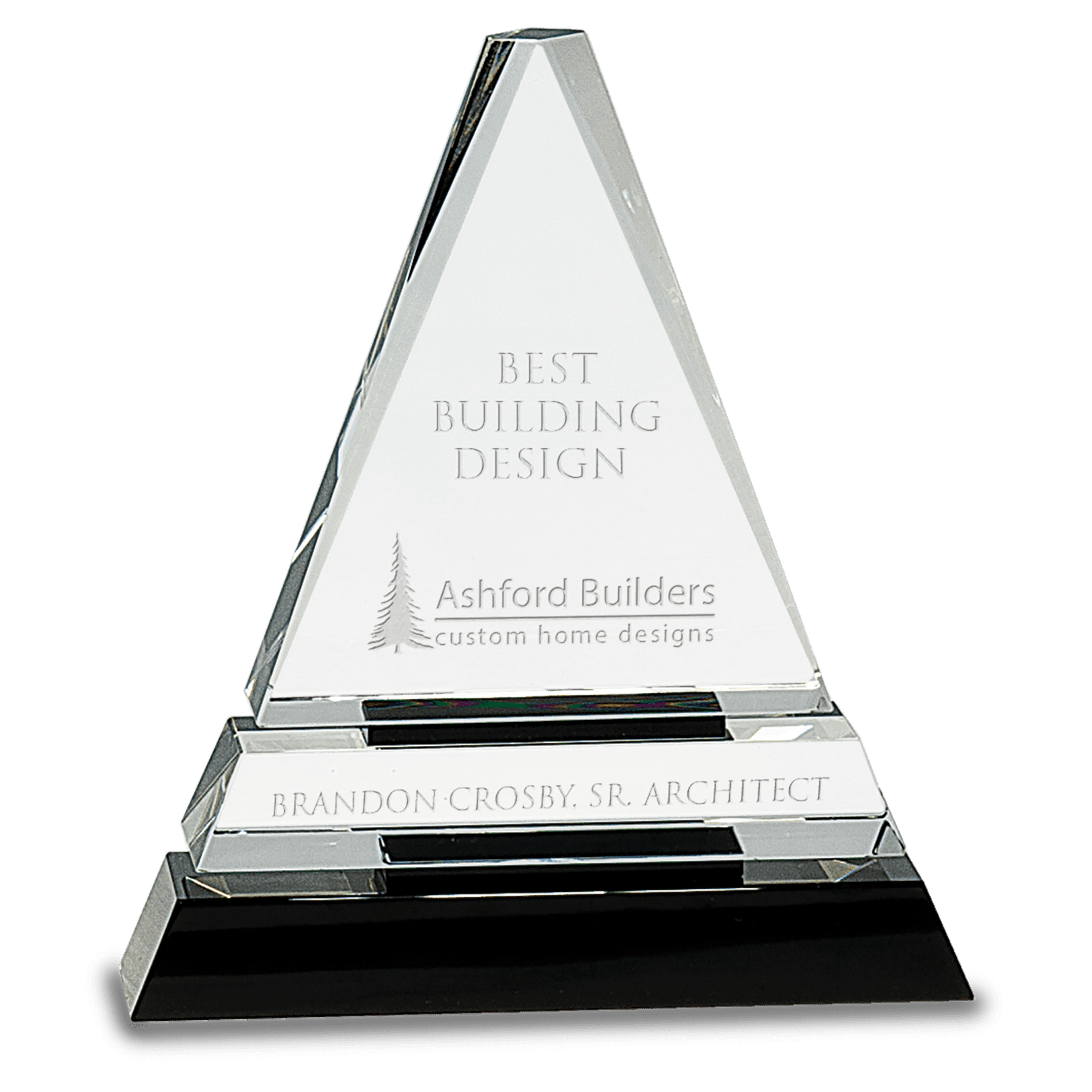 Clear Crystal Triangle on Black Crystal Pedestal Base - 6 1/2"