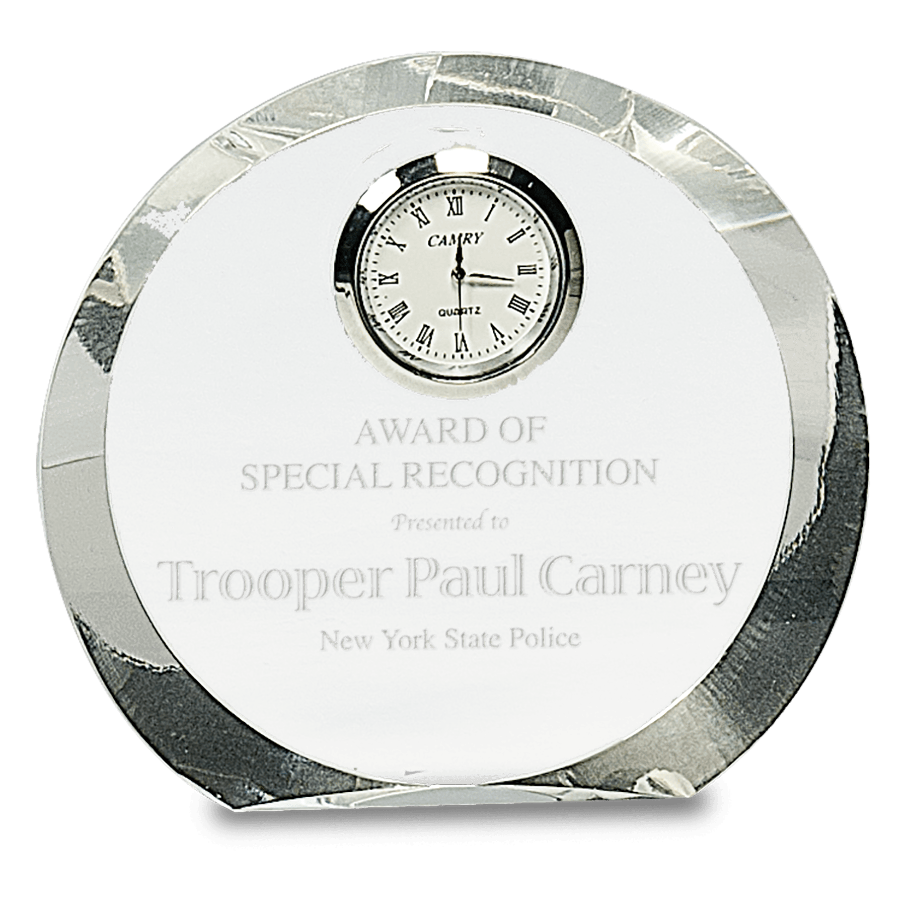 Clear Crystal Round with Clock - 4 1/2"