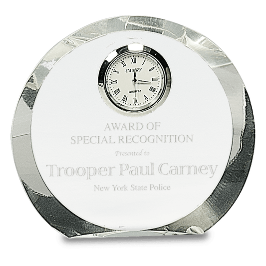 Clear Crystal Round with Clock - 4 1/2"