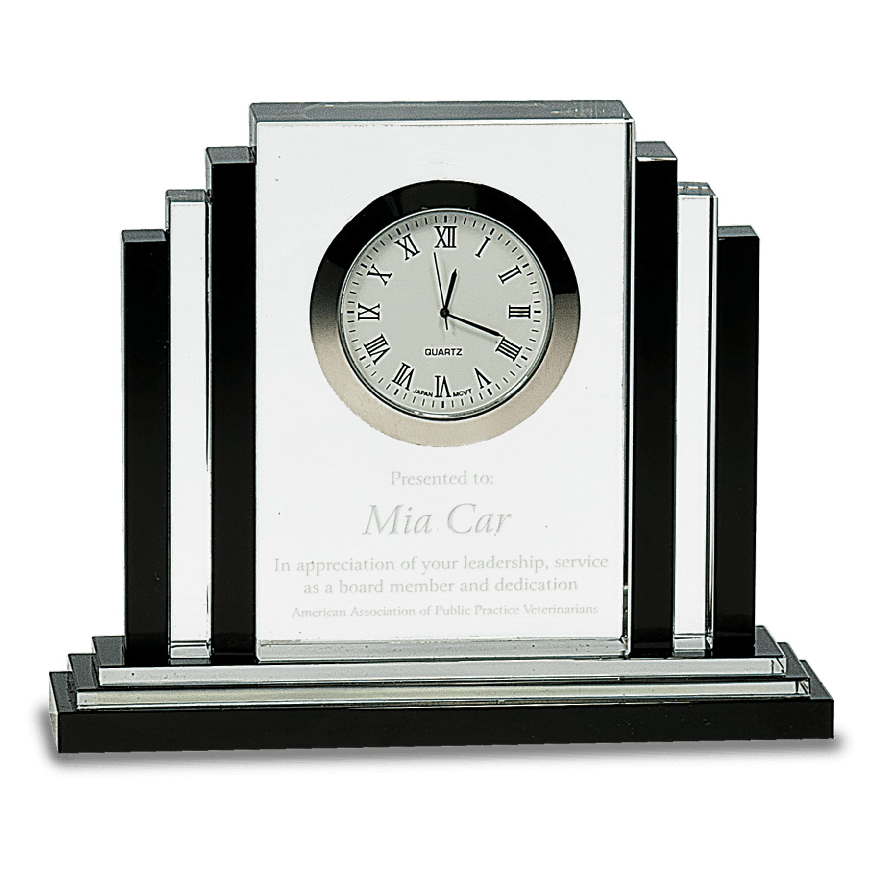 Clear Crystal with Clock and Black Crystal Trim - 6"