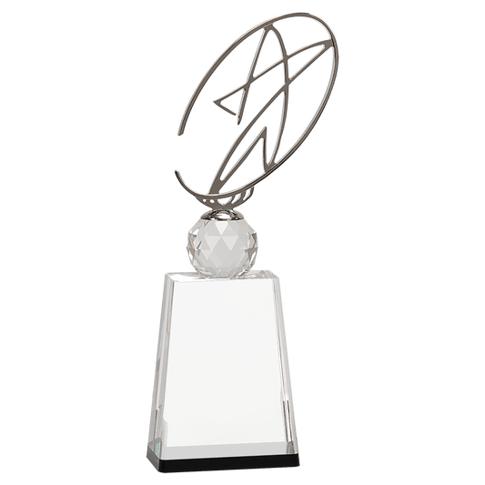 Clear/Black Crystal Award with Silver Metal Oval Star - 12"