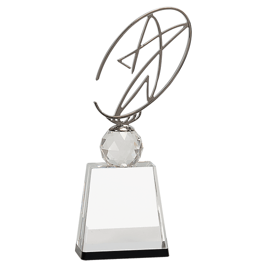 Clear/Black Crystal Award with Silver Metal Oval Star - 11"