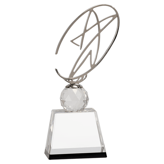 Clear/Black Crystal Award with Silver Metal Oval Star - 10"