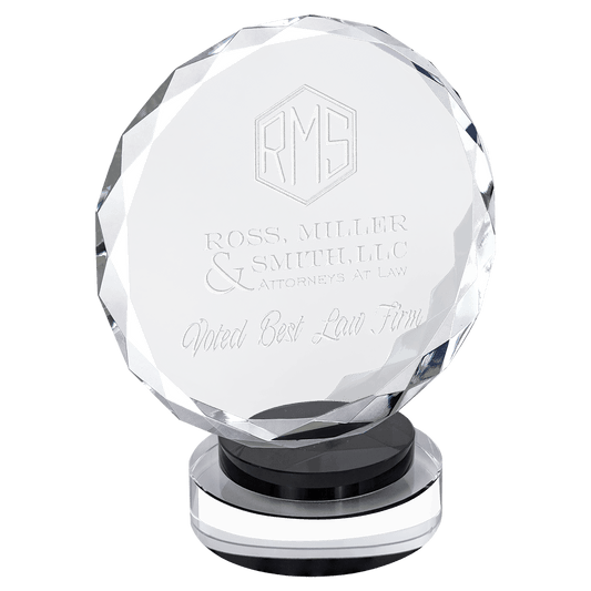 Round Facet Crystal on Black & Clear Round Base - 7"