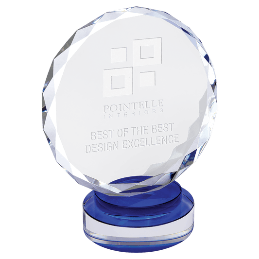 7" Round Facet Crystal on Blue & Clear Round Base