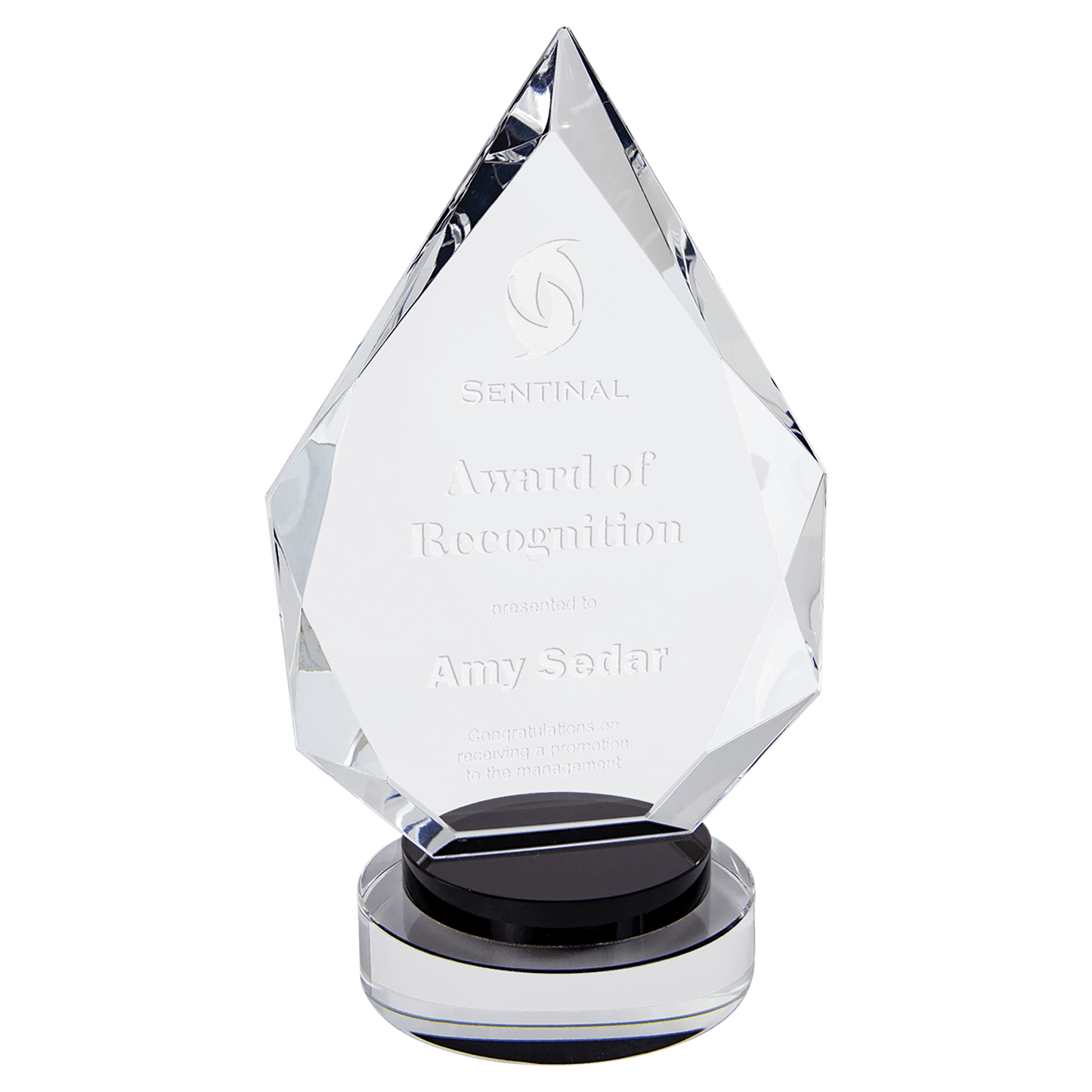 8 1/4" Diamond Crystal on Black & Clear Round Base