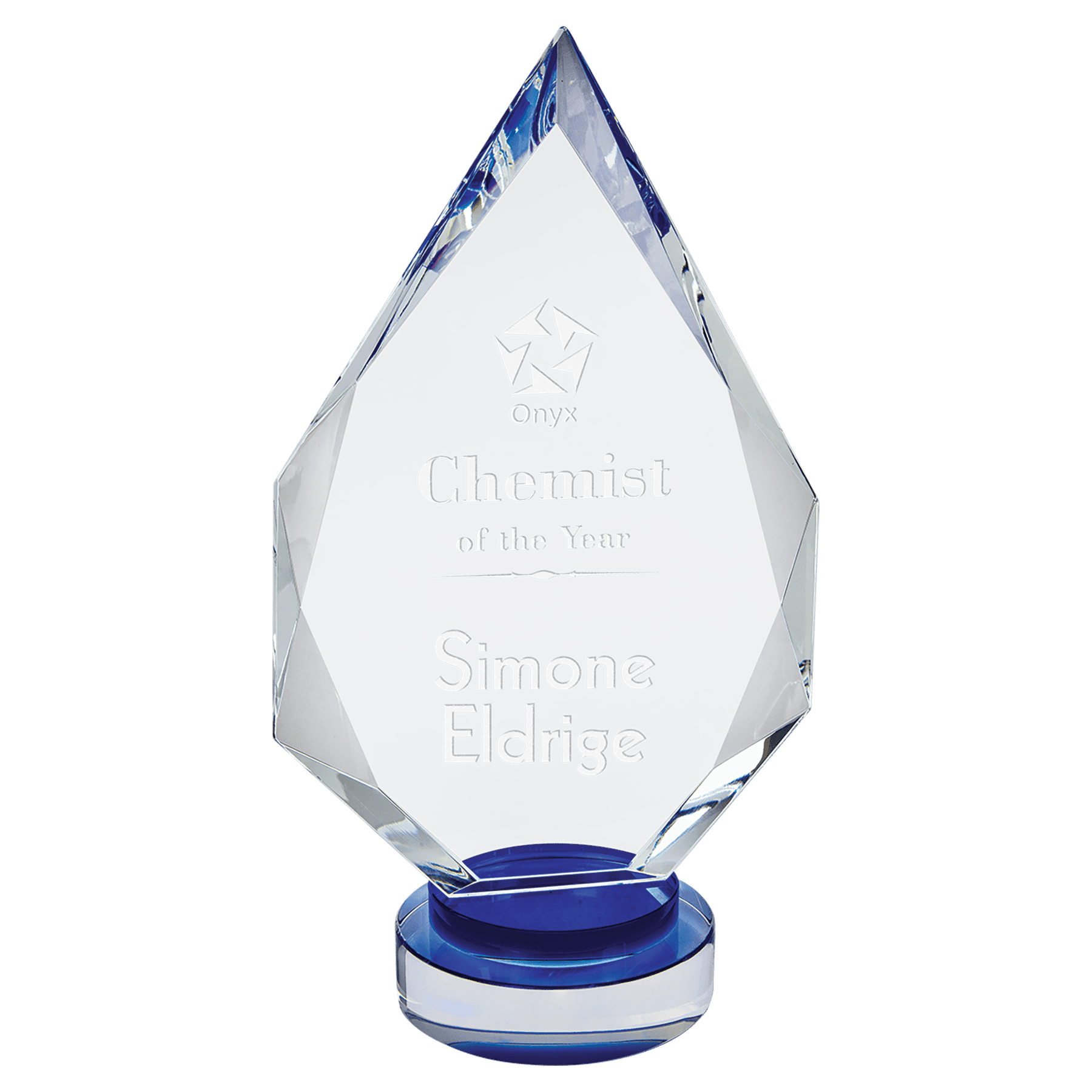 Diamond Crystal on Blue & Clear Round Base - 10 1/4"