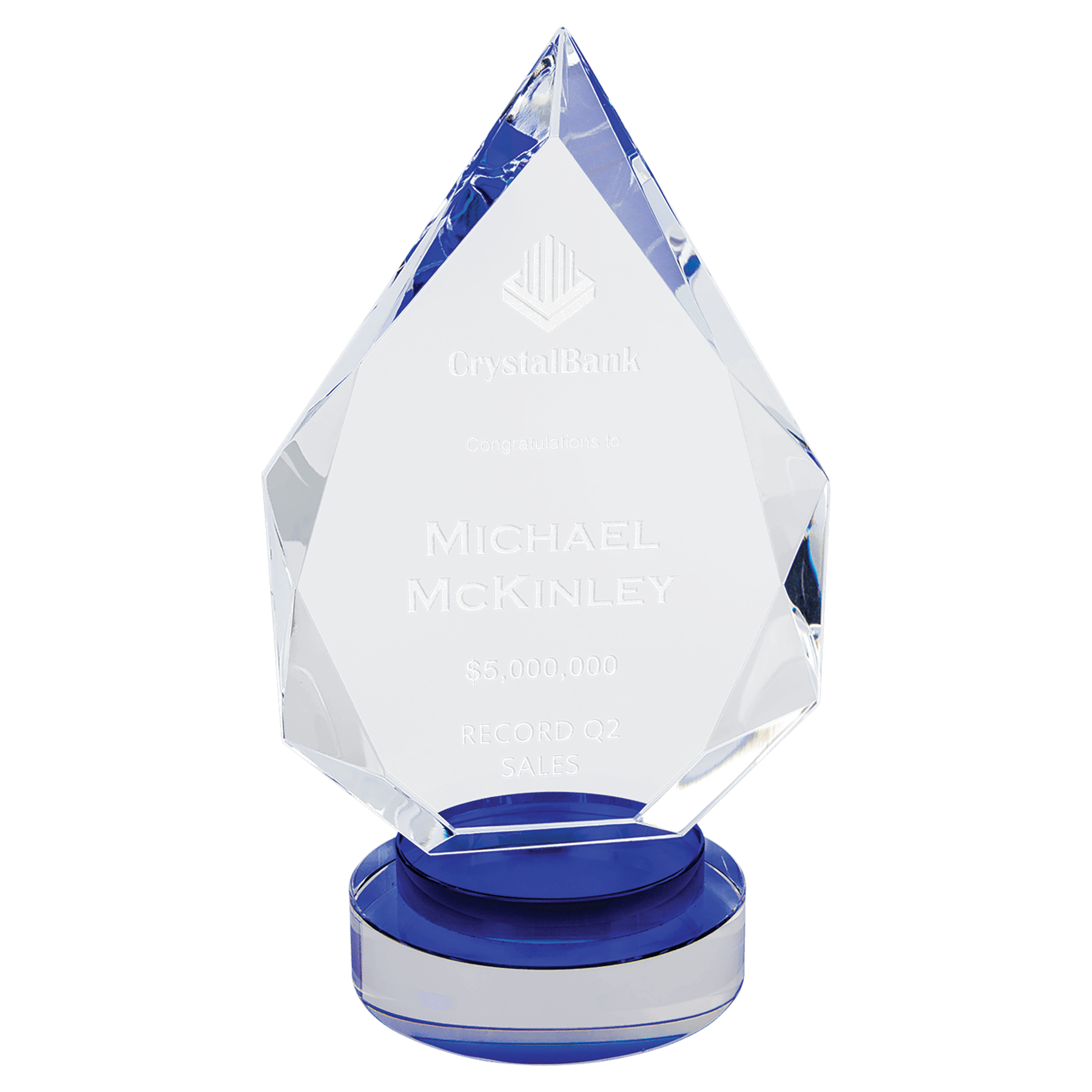 Diamond Crystal on Blue & Clear Round Base - 9 1/2"