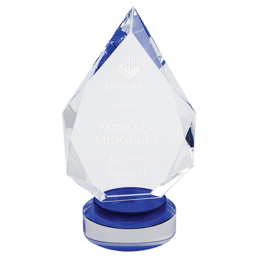 Diamond Crystal on Blue & Clear Round Base - 9 1/2"