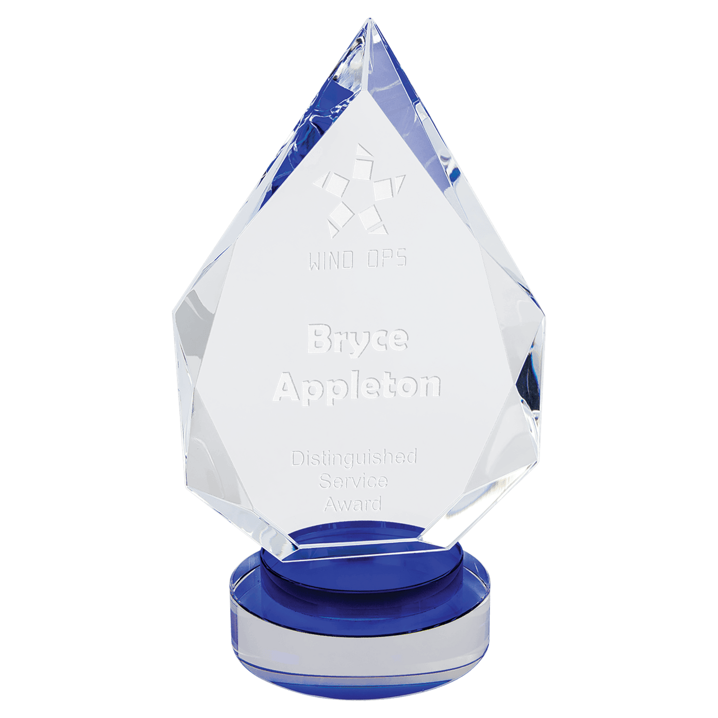 Diamond Crystal on Blue & Clear Round Base - 8 1/4"