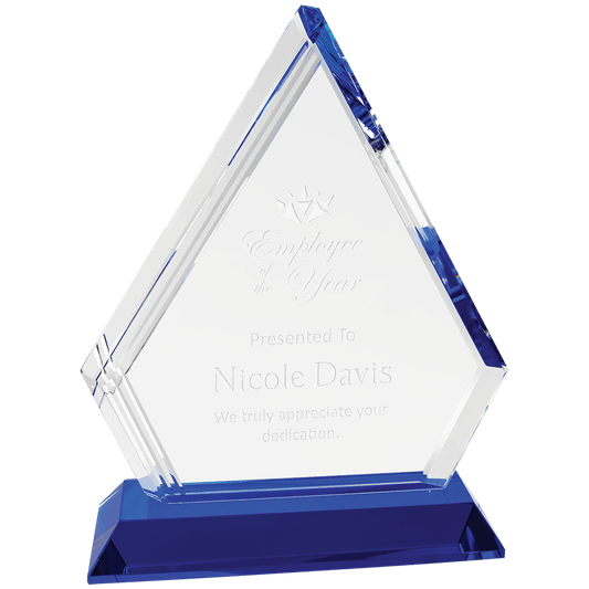 Crystal Diamond on Blue Pedestal Base - 7 3/4"