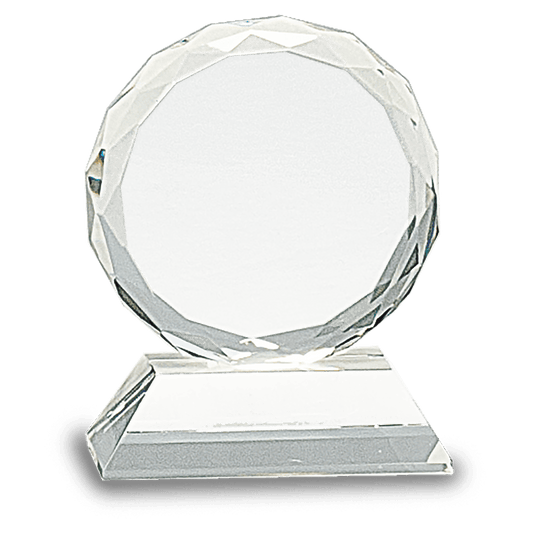 Round Facet Crystal on Clear Pedestal Base - 3"