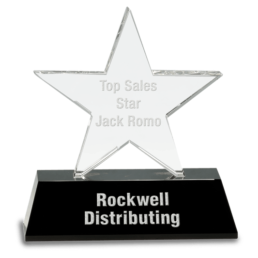Clear Crystal Star on Black Pedestal Base - 6 3/4"