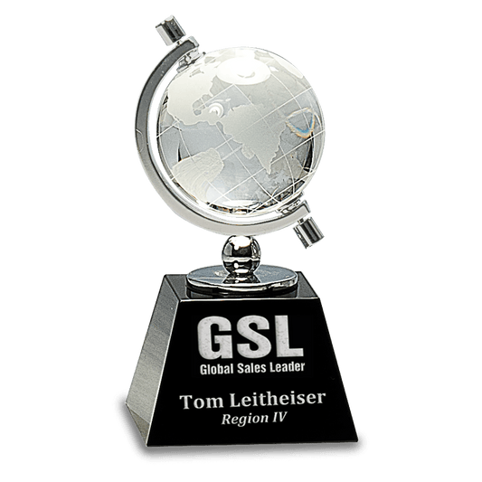 Crystal Spinning Globe on Black Base - 6"